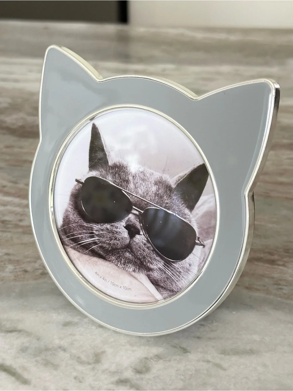 Kitty Cat Ear Shaped Round Picture Frame - Grey & Silver 4x4